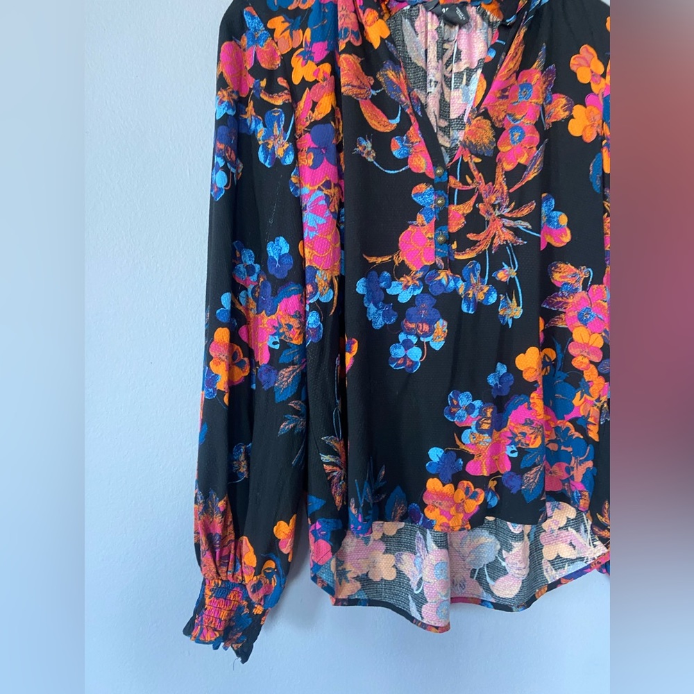 🛑SOLD Anthropologie Maeve Colette Pullover Peasant Blouse in Black Floral XS - Picture 4 of 9